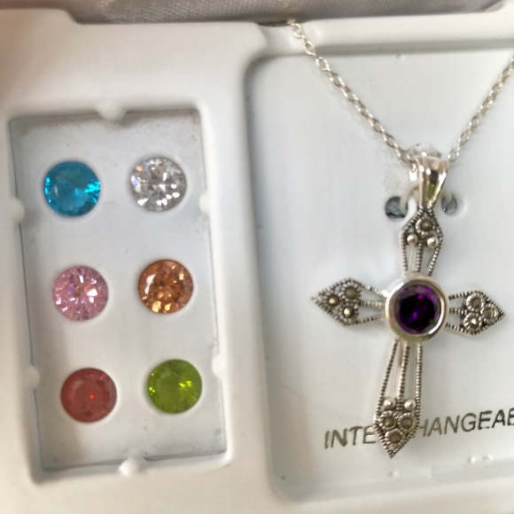 Vintage Jewelry - NEW Vintage Sterling Silver Cross Ruby Necklace925